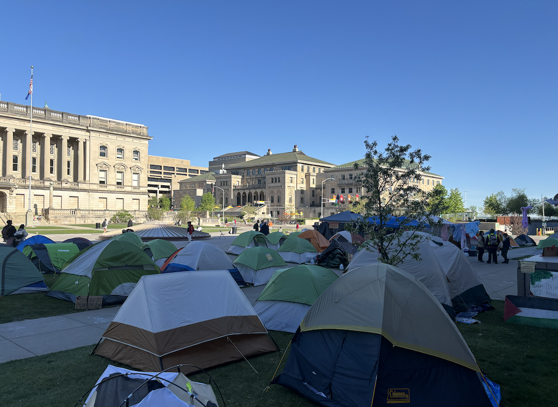 There are over 50 tents on Library Mall as encampment enters eighth day. May 6, 2024.